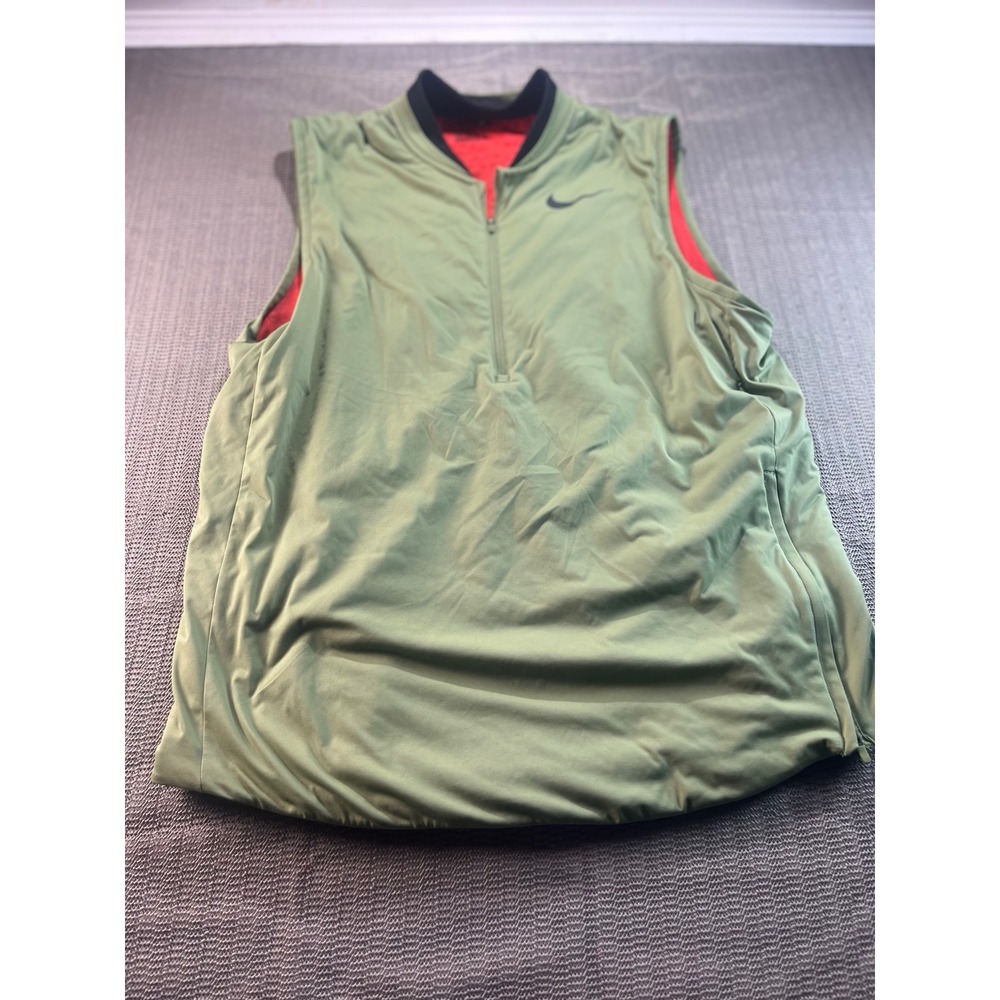 Nike Golf Dri-FIT Mens 1/4 Zip Vest Olive Green Orange Large Sleeveless Pullover